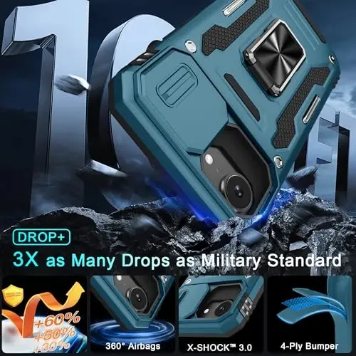 DEERLAMN Case for iPhone 17e/iPhone 16e 6.1-Inch with Slide Camera Cover+Screen Protector (2 Packs), Rotated Ring Kickstand Military Grade Shockproof Protective Cover-Light Blue - 3