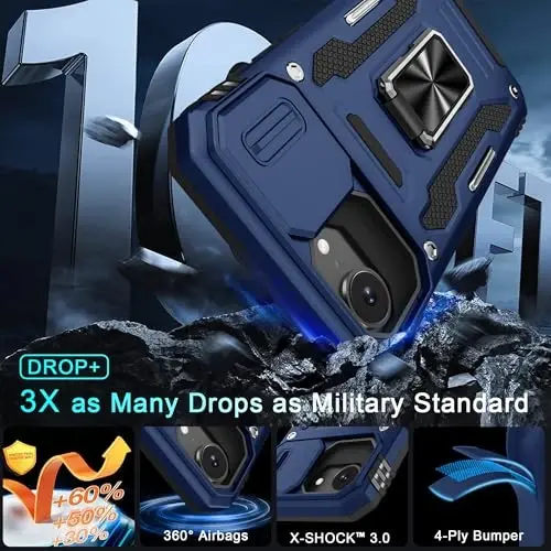 DEERLAMN Case for iPhone 17e/iPhone 16e 6.1-Inch with Slide Camera Cover+Screen Protector (2 Packs), Rotated Ring Kickstand Military Grade Shockproof Protective Cover-Navy Blue - 3