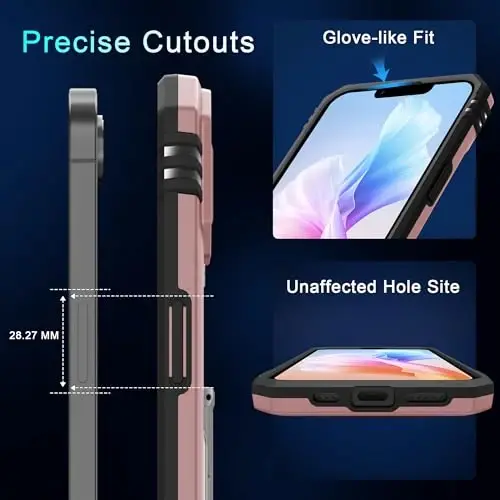 DEERLAMN Case for iPhone 17e/iPhone 16e 6.1-Inch with Slide Camera Cover+Screen Protector (2 Packs), Rotated Ring Kickstand Military Grade Shockproof Protective Cover-Rose Gold - 6