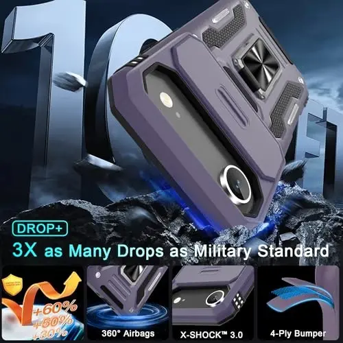 DEERLAMN Case for iPhone Air 6.5-Inch with Slide Camera Cover+Screen Protector(2 Packs), Rotated Ring Kickstand Military Grade Shockproof Protective Cover-Deep Purple - 3