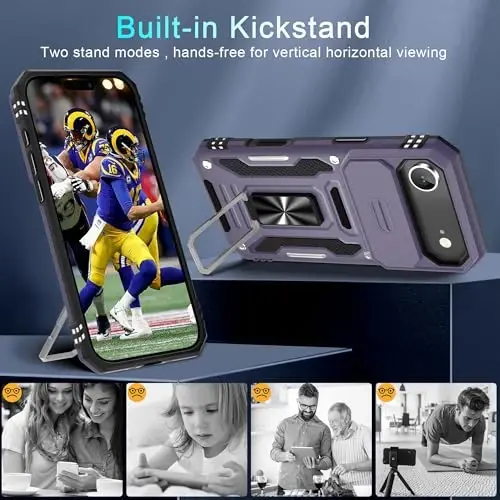 DEERLAMN Case for iPhone Air 6.5-Inch with Slide Camera Cover+Screen Protector(2 Packs), Rotated Ring Kickstand Military Grade Shockproof Protective Cover-Deep Purple - 4