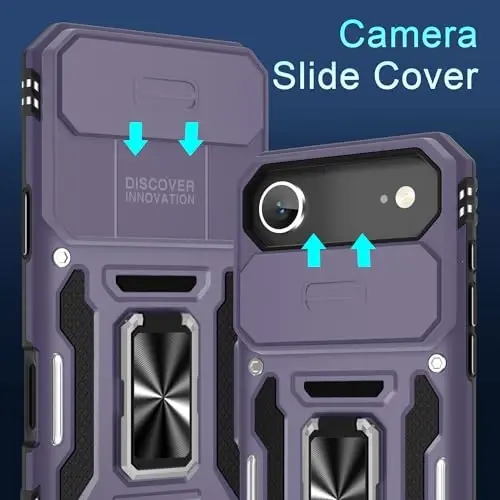 DEERLAMN Case for iPhone Air 6.5-Inch with Slide Camera Cover+Screen Protector(2 Packs), Rotated Ring Kickstand Military Grade Shockproof Protective Cover-Deep Purple - DEERLAMN (1)