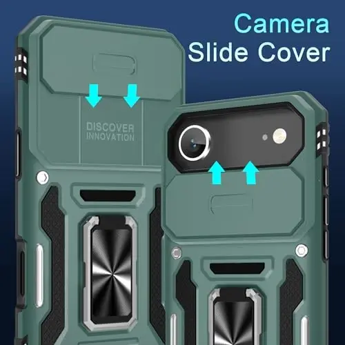 DEERLAMN Case for iPhone Air 6.5-Inch with Slide Camera Cover+Screen Protector(2 Packs), Rotated Ring Kickstand Military Grade Shockproof Protective Cover-Green - 2