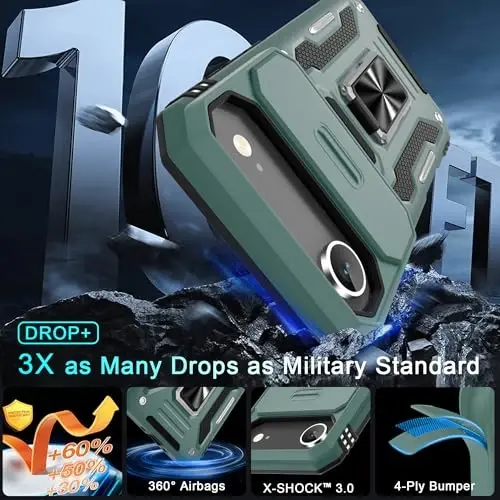 DEERLAMN Case for iPhone Air 6.5-Inch with Slide Camera Cover+Screen Protector(2 Packs), Rotated Ring Kickstand Military Grade Shockproof Protective Cover-Green - 3