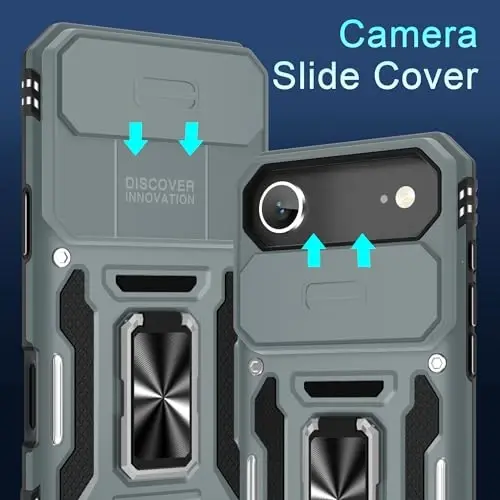 DEERLAMN Case for iPhone Air 6.5-Inch with Slide Camera Cover+Screen Protector(2 Packs), Rotated Ring Kickstand Military Grade Shockproof Protective Cover-Grey - 2