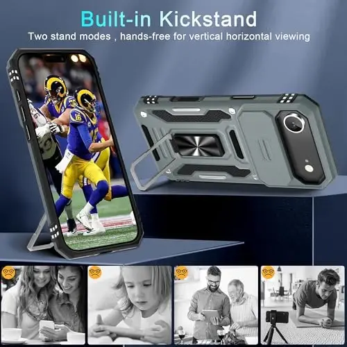 DEERLAMN Case for iPhone Air 6.5-Inch with Slide Camera Cover+Screen Protector(2 Packs), Rotated Ring Kickstand Military Grade Shockproof Protective Cover-Grey - 4