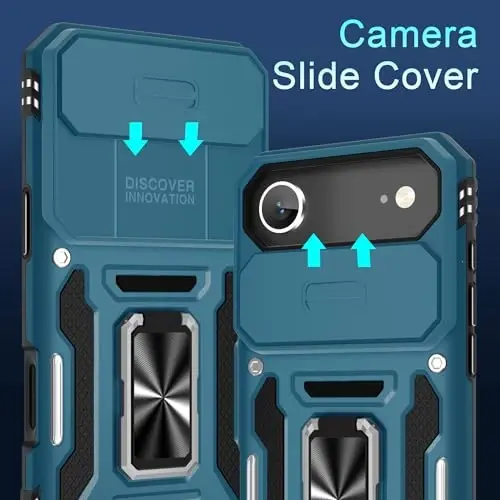 DEERLAMN Case for iPhone Air 6.5-Inch with Slide Camera Cover+Screen Protector(2 Packs), Rotated Ring Kickstand Military Grade Shockproof Protective Cover-Light Blue - DEERLAMN (1)