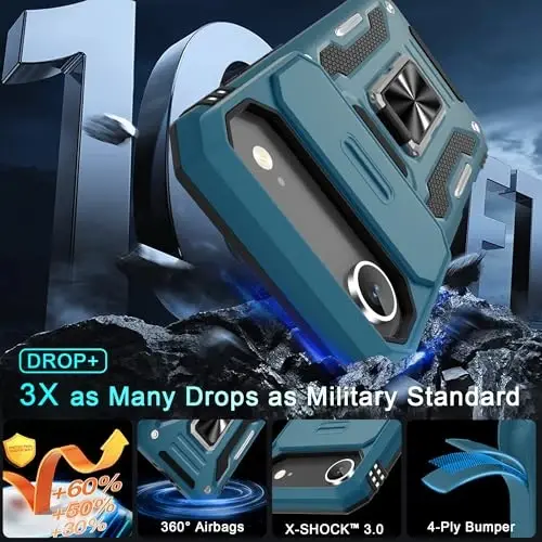 DEERLAMN Case for iPhone Air 6.5-Inch with Slide Camera Cover+Screen Protector(2 Packs), Rotated Ring Kickstand Military Grade Shockproof Protective Cover-Light Blue - 3