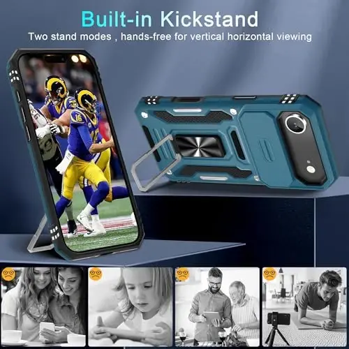 DEERLAMN Case for iPhone Air 6.5-Inch with Slide Camera Cover+Screen Protector(2 Packs), Rotated Ring Kickstand Military Grade Shockproof Protective Cover-Light Blue - 4