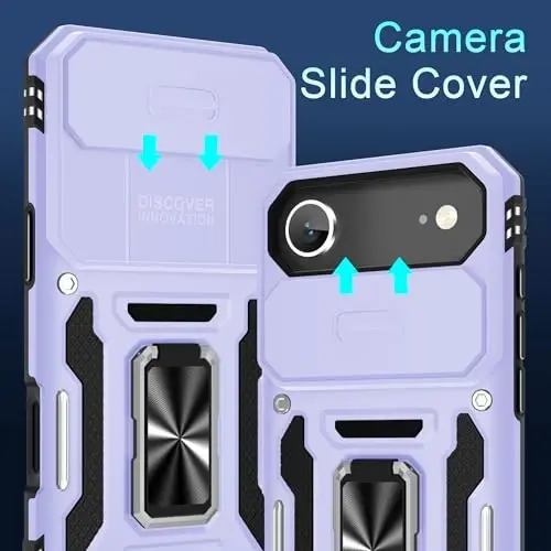 DEERLAMN Case for iPhone Air 6.5-Inch with Slide Camera Cover+Screen Protector(2 Packs), Rotated Ring Kickstand Military Grade Shockproof Protective Cover-Light Purple - DEERLAMN (1)