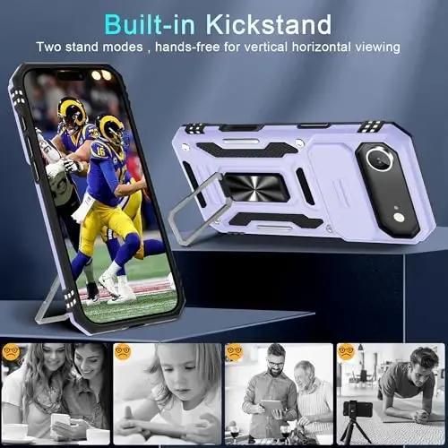 DEERLAMN Case for iPhone Air 6.5-Inch with Slide Camera Cover+Screen Protector(2 Packs), Rotated Ring Kickstand Military Grade Shockproof Protective Cover-Light Purple - 4