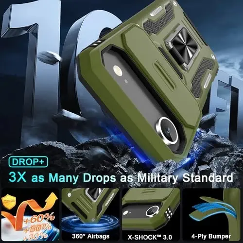 DEERLAMN Case for iPhone Air 6.5-Inch with Slide Camera Cover+Screen Protector(2 Packs), Rotated Ring Kickstand Military Grade Shockproof Protective Cover-Olive Green - 3