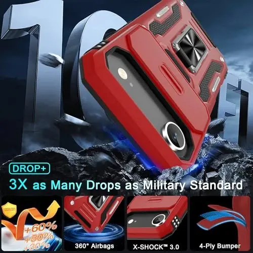 DEERLAMN Case for iPhone Air 6.5-Inch with Slide Camera Cover+Screen Protector(2 Packs), Rotated Ring Kickstand Military Grade Shockproof Protective Cover-Red - 3