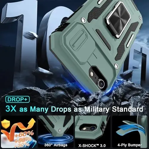 DEERLAMN Case for iPhone SE 2022/2020,for iPhone 8/7 with Slide Camera Cover + Screen Protector,Rotated Ring Kickstand Military Grade Shockproof Protective Cover 4.7 Inch-Green - 3