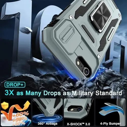 DEERLAMN Case for iPhone SE 2022/2020,for iPhone 8/7 with Slide Camera Cover + Screen Protector,Rotated Ring Kickstand Military Grade Shockproof Protective Cover 4.7 Inch-Grey - 2