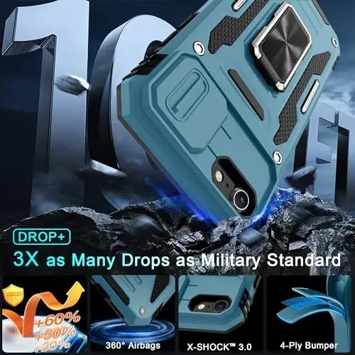 DEERLAMN Case for iPhone SE 2022/2020,for iPhone 8/7 with Slide Camera Cover + Screen Protector,Rotated Ring Kickstand Military Grade Shockproof Protective Cover 4.7 Inch-Light Blue - 3