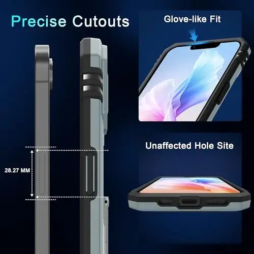 DEERLAMN Чехол для iPhone 17e/iPhone 16e, 6,1 дюйма, со шторкой для камеры + защитное стекло (2 шт.), с поворотным кольцом-подставкой, ударопрочный защитный чехол военного класса — серый 