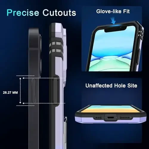 DEERLAMN Case for iPhone 11 with Slide Camera Cover+Screen Protector(2 Packs),Rotated Ring Kickstand Military Grade Shockproof Protective Cover-Light Purple - 6