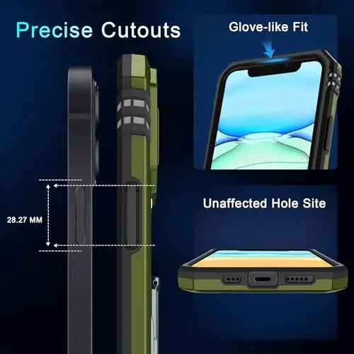 DEERLAMN Case for iPhone 11 with Slide Camera Cover+Screen Protector(2 Packs),Rotated Ring Kickstand Military Grade Shockproof Protective Cover-Olive Green 