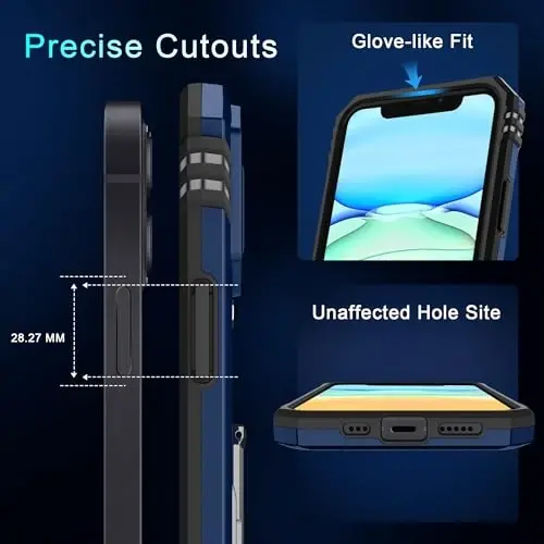 DEERLAMN Case for iPhone 11 with Slide Camera Cover+Screen Protector(2 Packs),Rotated Ring Kickstand Military Grade Shockproof Protective Cover-Navy Blue 