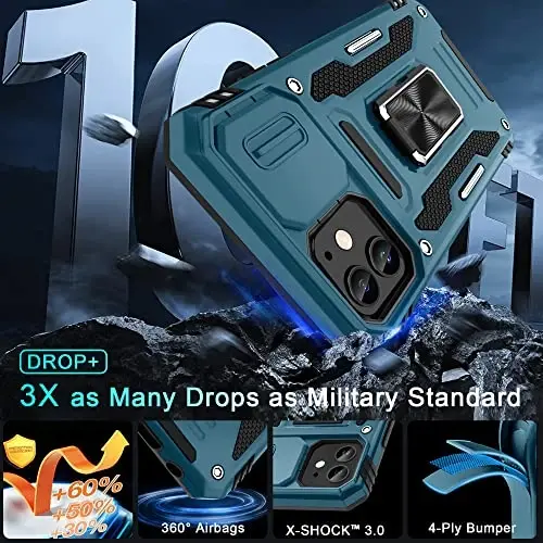 DEERLAMN Case for iPhone 11 with Slide Camera Cover+Screen Protector(2 Packs),Rotated Ring Kickstand Military Grade Shockproof Protective Cover-Light Blue - 3