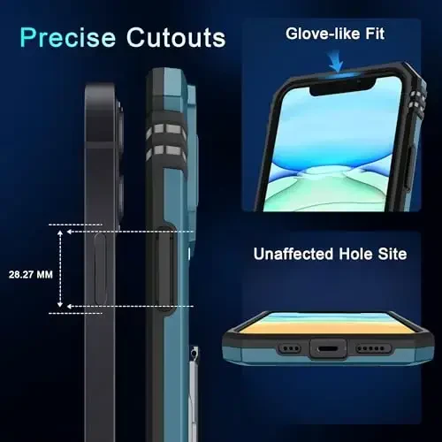 DEERLAMN iPhone 11 uchun g‘ilof, kamerali slayder qopqog‘i+ekran himoyachisi (2 dona), aylanadigan halqali tirgak harbiy darajadagi zarbga chidamli himoya qopqog‘i - och ko‘k - 6