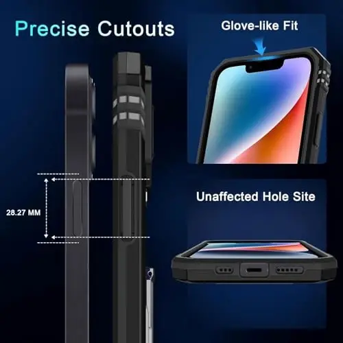 DEERLAMN iPhone 13 Mini Kılıfı, Sürgülü Kamera Kapaklı + Ekran Koruyucu (1 Adet), Döner Halka Stantlı Askeri Sınıf Darbeye Dayanıklı Koruyucu Kılıf - Siyah - 6