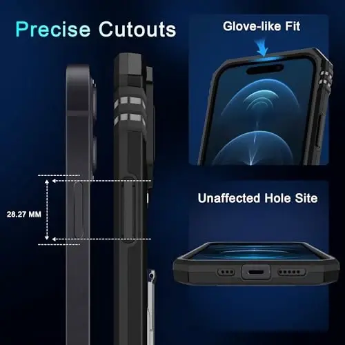 DEERLAMN Case for iPhone 15 with Slide Camera Cover + Screen Protector (2 Packs), Rotated Ring Kickstand Military Grade Shockproof Protective Cover-Black - 6