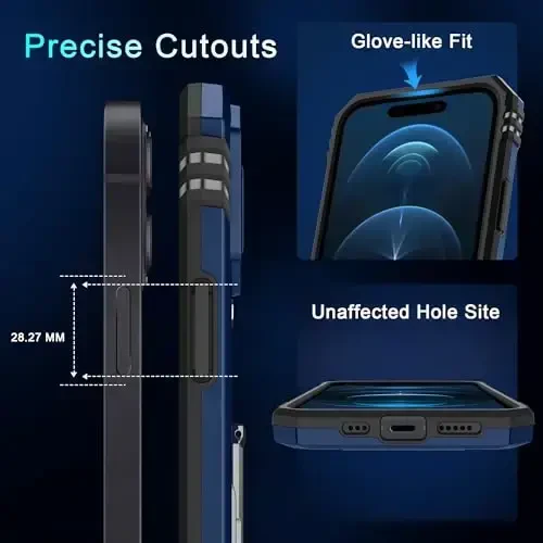 DEERLAMN Case for iPhone 15 with Slide Camera Cover + Screen Protector (2 Packs), Rotated Ring Kickstand Military Grade Shockproof Protective Cover-Navy Blue - 6