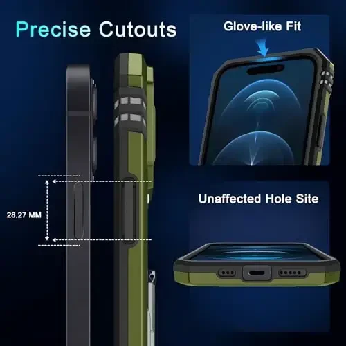DEERLAMN Case for iPhone 15 with Slide Camera Cover + Screen Protector (2 Packs), Rotated Ring Kickstand Military Grade Shockproof Protective Cover-Olive Green - 6