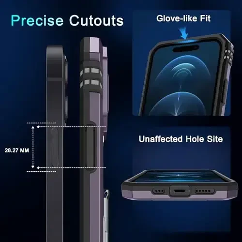 DEERLAMN Case for iPhone 15 with Slide Camera Cover + Screen Protector (2 Packs), Rotated Ring Kickstand Military Grade Shockproof Protective Cover-Deep Purple - 6