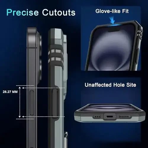 DEERLAMN Case for iPhone 16 with Slide Camera Cover+Screen Protector (2 Packs), Rotated Ring Kickstand Military Grade Shockproof Protective Cover-Grey - 6