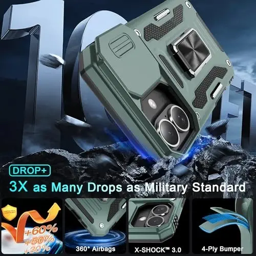 DEERLAMN Case for iPhone 16 with Slide Camera Cover+Screen Protector (2 Packs), Rotated Ring Kickstand Military Grade Shockproof Protective Cover-Green - 3