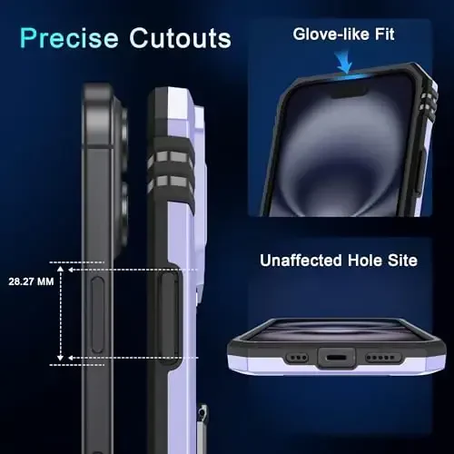 DEERLAMN Case for iPhone 16 with Slide Camera Cover+Screen Protector (2 Packs), Rotated Ring Kickstand Military Grade Shockproof Protective Cover-Light Purple - 6
