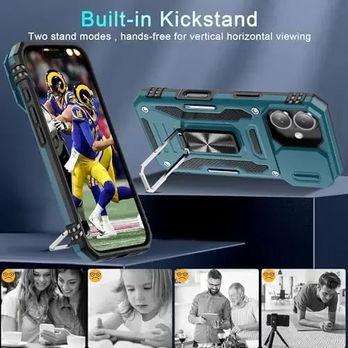 DEERLAMN Case for iPhone 16 with Slide Camera Cover+Screen Protector (2 Packs), Rotated Ring Kickstand Military Grade Shockproof Protective Cover-Light Blue - 4