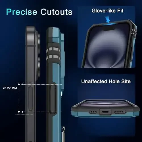 DEERLAMN Case for iPhone 16 with Slide Camera Cover+Screen Protector (2 Packs), Rotated Ring Kickstand Military Grade Shockproof Protective Cover-Light Blue - 6