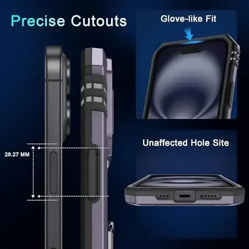 DEERLAMN Case for iPhone 16 with Slide Camera Cover+Screen Protector (2 Packs), Rotated Ring Kickstand Military Grade Shockproof Protective Cover-Deep Purple - 6