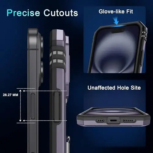 DEERLAMN Case for iPhone 16 with Slide Camera Cover+Screen Protector (2 Packs), Rotated Ring Kickstand Military Grade Shockproof Protective Cover-Deep Purple - 6