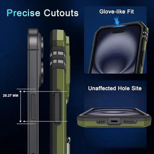 DEERLAMN Case for iPhone 16 with Slide Camera Cover+Screen Protector (2 Packs), Rotated Ring Kickstand Military Grade Shockproof Protective Cover-Olive Green - 6
