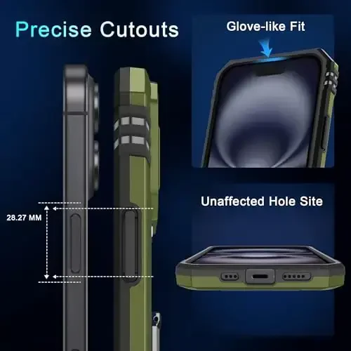 DEERLAMN Case for iPhone 16 with Slide Camera Cover+Screen Protector (2 Packs), Rotated Ring Kickstand Military Grade Shockproof Protective Cover-Olive Green - 6