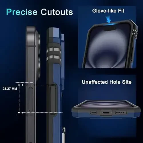 DEERLAMN iPhone 16 uchun g‘ilof, suriladigan kamera qopqog‘i+ekran himoyachisi (2 dona), aylanadigan halqali tayanch, harbiy standartga javob beruvchi zarbaga chidamli himoya g‘ilofi - to‘q ko‘k - 6