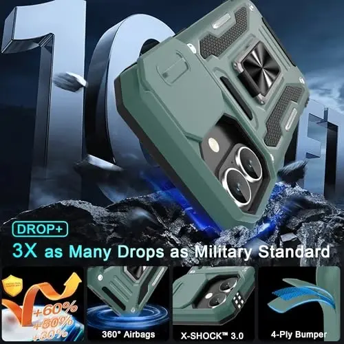 DEERLAMN iPhone 17 6.3 dyuymli g‘ilofi, surma kamerali qopqoq + ekran himoyachisi (2 dona), aylanadigan halqali tayanch harbiy darajadagi zarbga chidamli himoya qopqog‘i - yashil - 3