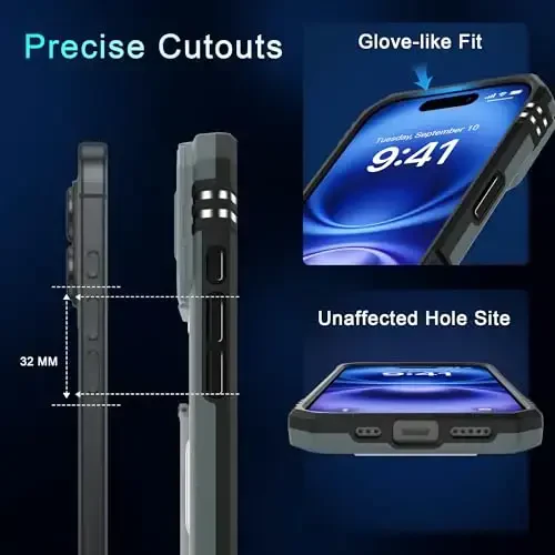 DEERLAMN Case for iPhone 17 6.3-Inch with Slide Camera Cover + Screen Protector (2 Packs), Rotated Ring Kickstand Military Grade Shockproof Protective Cover-Grey - 6