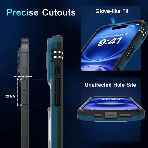 DEERLAMN Case for iPhone 17 6.3-Inch with Slide Camera Cover + Screen Protector (2 Packs), Rotated Ring Kickstand Military Grade Shockproof Protective Cover-Light Blue - 6