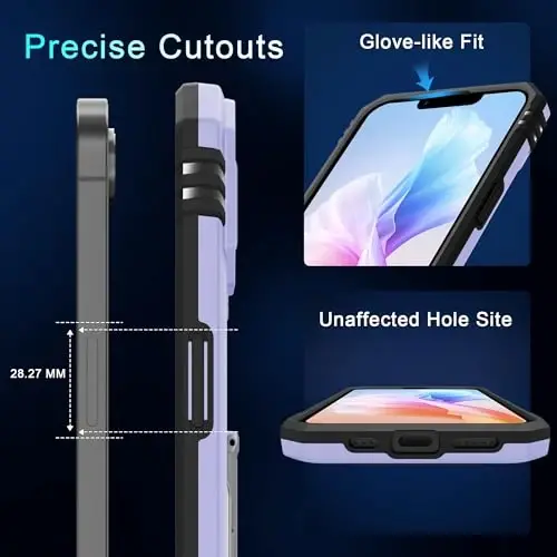DEERLAMN iPhone 17e/iPhone 16e 6.1 İnç Kılıf, Sürgülü Kamera Kapaklı + Ekran Koruyucu (2 Adet), Döner Halkalı Stand Askeri Sınıf Darbeye Dayanıklı Koruyucu Kılıf - Açık Mor 