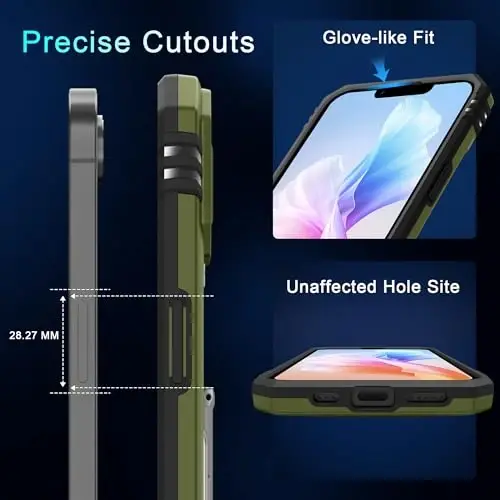 DEERLAMN iPhone 17e/iPhone 16e 6.1 İnç Kılıf, Sürgülü Kamera Kapaklı ve Ekran Koruyuculu (2 Adet), Döner Halka Standlı Askeri Sınıf Darbeye Dayanıklı Koruyucu Kılıf - Zeytin Yeşili 