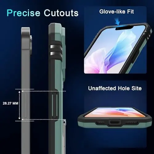 DEERLAMN iPhone 17e/iPhone 16e 6.1-Inch için Sürgülü Kamera Kapaklı+Ekran Koruyucu (2 Adet), Döner Halka Stant Askeri Sınıf Darbeye Dayanıklı Koruyucu Kılıf-Yeşil - 1
