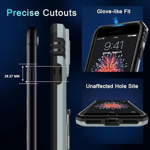 DEERLAMN iPhone SE 2022/2020, iPhone 8/7 için Kılıf, Sürgülü Kamera Kapaklı + Ekran Koruyuculu, Döner Halka Stantlı Askeri Sınıf Darbeye Dayanıklı Koruyucu Kılıf 4.7 İnç-Gri 