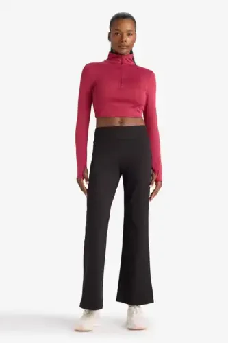 DeFactoFit Athlete Jogger Sweatpants Wide Baggy Leg Basic Plain Scuba Fabric-Black - 3