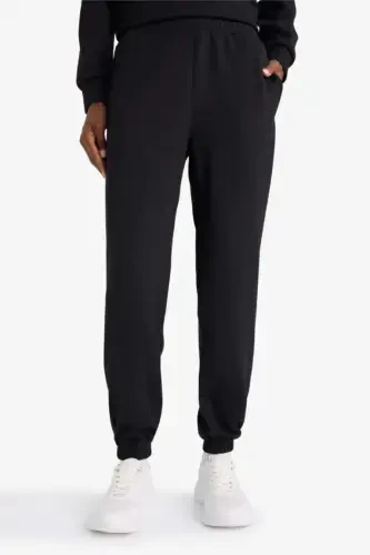 DeFactoFit Athlete Jogger Thin Sweatpants Standard Fit Modal Double Pocket Basic Plain-Black - 4